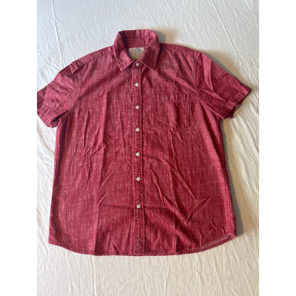 St Johns Bay Button Down Shirt Mens Large Red Short Sleeve